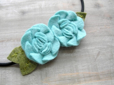 Double Carnation Felt Headband Sea Blue Flowers by OrdinaryMommy