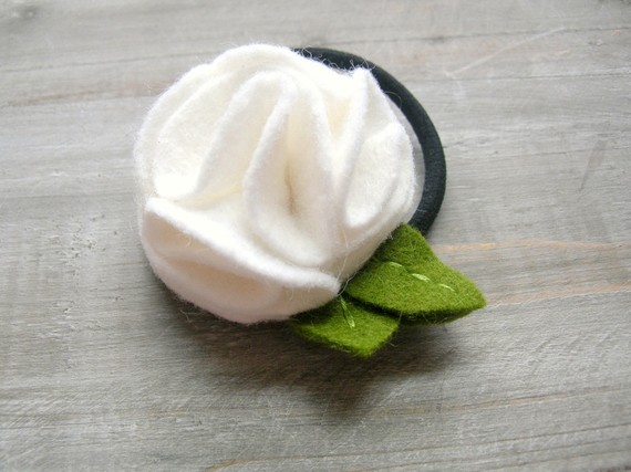 Single White Rosette Felt Hair Tie by by OrdinaryMommy on Etsy