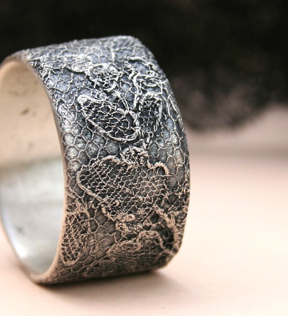 花边质地细腻的银戒指 delicate lace texture silver ring