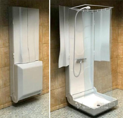 适用在小型公寓里的折叠淋浴设备 居住在小型公寓里的人，或多或少都对公寓的浴室有所不满。有些面积过小的公寓里，甚至都没有像样的淋浴设备，这是在让人感到失望。 不过现在来自法国的一家设计公司——Supi…