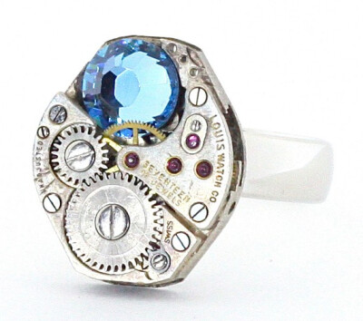 Steampunk Ring with Swarovski Crystal