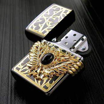 华丽丽！ZIPPO 豪华金色天使翼贴章 镶黑玛瑙