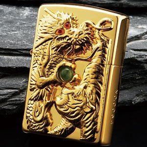 ZIPPO 限量版 龍虎財運 镶嵌天然宝石