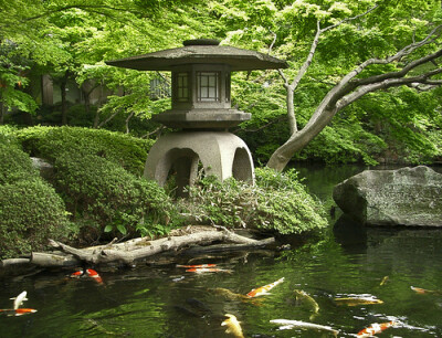 继续日本风格的花园，如果足够大，可以考虑挖一片池子出来。当然，最好就是依山靠水这样最美了。