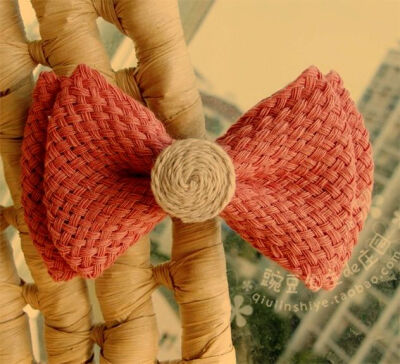 水红色织带蝴蝶结发夹