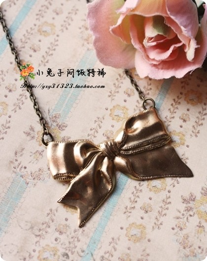 特价【超大古铜蝴蝶结复古项链/vintage girl】小兔子闷饭特稀