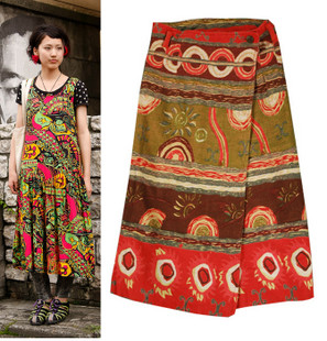 日本 古着 民族 嬉皮 超现实 印度制 粗麻布 油画 裙