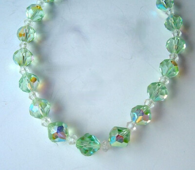 Mint green vintage crystal necklace