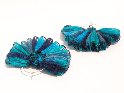 OOAK Earrings hoops Blue Turquoise Green Butterfly绿色蝴蝶的耳环~很有创意哦~