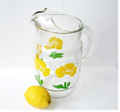 On Sale Vintage Retro Pitcher Glass Ice Lip Yellow 印有黄色消化的杯子