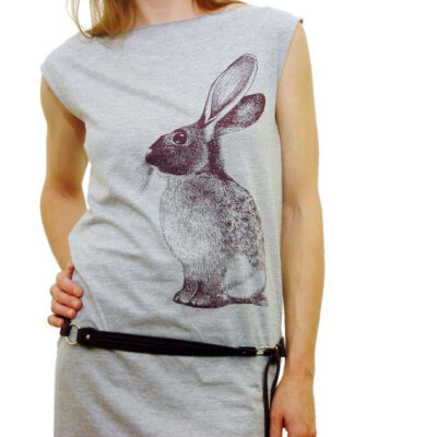 把兔子穿在身上吧，~28美元~Rabbit Tshirt Dress Heather Grey sizes S M L XL