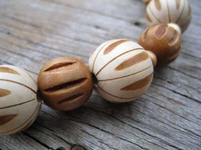 Round Wood Beaded Chunky Choker Necklace 木头做成的链子~复古风味