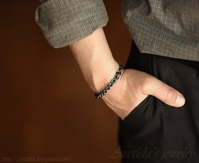 Chainmaille mens bracelet oxidized blackened solid 男士手链~相当的简约