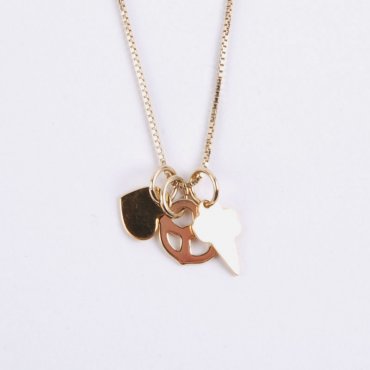 你喜欢在一条链子挂3个吊坠吗？Sabrina Dehoff Gold Charms Necklace - Pretzel, Heart &amp; Ice Cream View item image 1