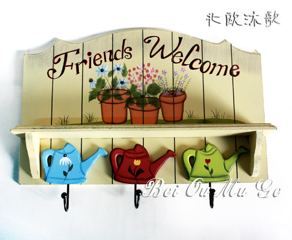 北欧乡村田园风格*彩绘装饰壁挂*衣帽钩*friends welcome