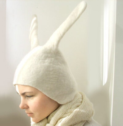 兔帽手羊毛毡级 兔宝宝帽子