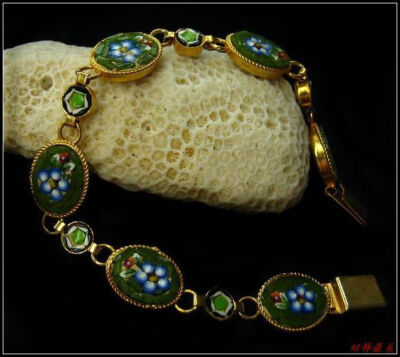 意大利古董首饰 意大利马赛克微拼 勿忘我 手链