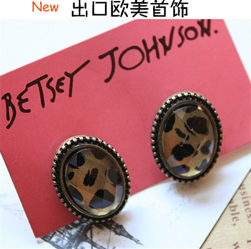 2011新bestey johnson同款复古椭圆豹纹耳钉