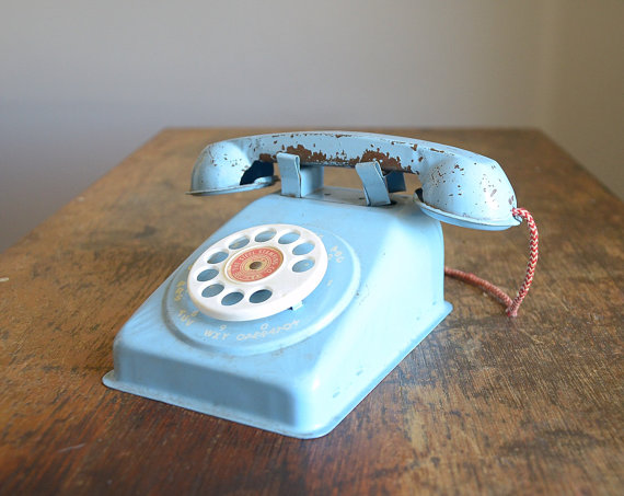 Vintage 1950s Baby Blue Toy Telephone Steel 玩具电话Baby Blue