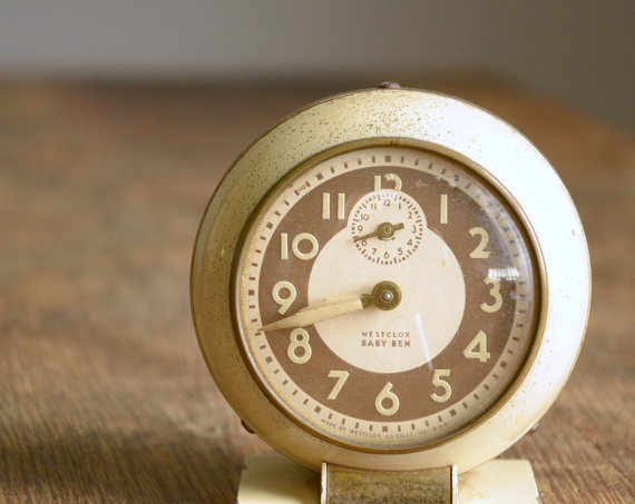 Vintage 1940s Westclox Baby Ben Clock Ivory 宝贝本双盘钟