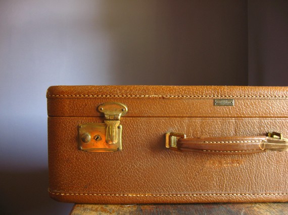 Vintage 1940s Caramel Brown Suitcase Kaufmann 皮质复古旅行箱