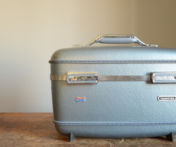 Vintage American Tourister Train Case Metallic 皮质复古旅行箱