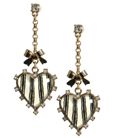 BLACK AND WHITE HEART STRIPE DROP EARRINGS - Betsey Johnson BLACK AND WHITE HEART STRIPE DROP EARRINGS - Betsey Johnson