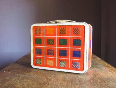 Vintage 1960s Quilt Top Plaid Lunchbox Ohio Art 编织午餐盒