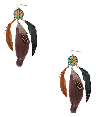FOREVER21 美国代购 Tribal Feather Earrings 羽毛耳环