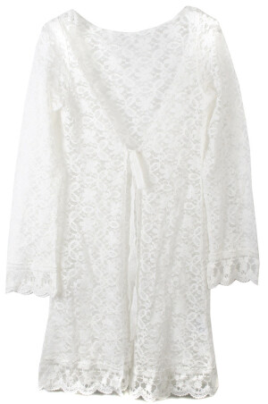 蕾丝勾花系带气质长款外套