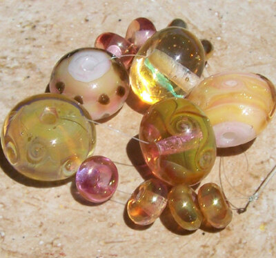 Handmade Boro Lampwork Glass Bead Set 24k gold by BurkhartBeads Handmade Boro Lampwork Glass Bead Set (24k gold fumed assortment)