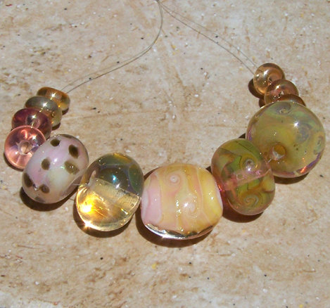 Handmade Boro Lampwork Glass Bead Set 24k gold by BurkhartBeads Handmade Boro Lampwork Glass Bead Set (24k gold fumed assortment)