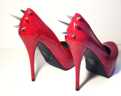 Spiked Patent Leather Pumps Lipstick Red by VileBroccoliFur Spiked Patent Leather Pumps - Lipstick Red