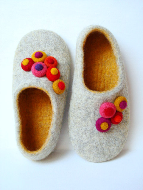 Handmade wool slippers using wet felting technique by Grazim Handmade wool slippers using wet felting technique