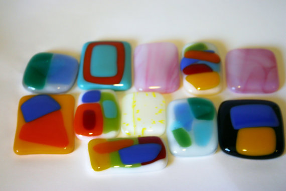 Handmade Fused Glass Cabochon Assortment of by Littlehandstudios Handmade Fused Glass Cabochon Assortment of Odds and Ends..Destash