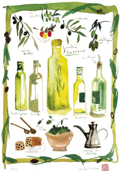 Olives and olive oil Limited edition print by lucileskitchen Olives and olive oil - Limited edition print