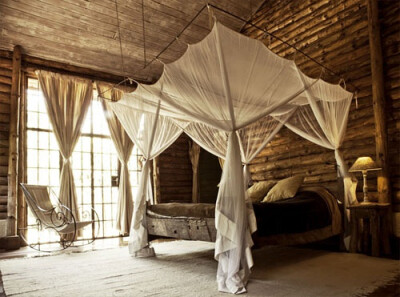 概念型卧室 有摇椅 和大蚊帐