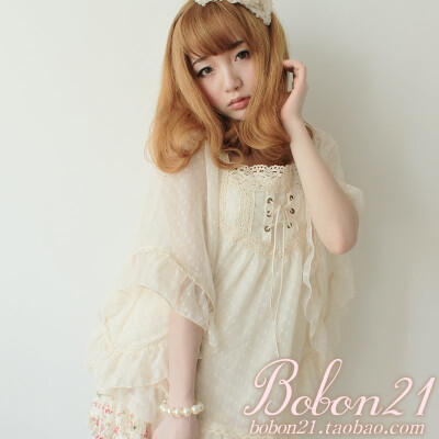 BOBON21春装新品 日系波点 公主荷叶边系带蕾丝雪纺蝙蝠衫 T0305