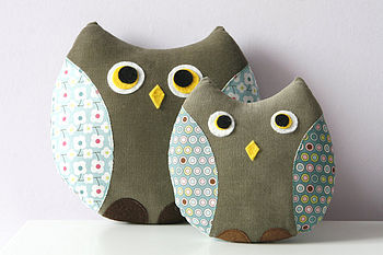 2owl cushion with pocket, handmade by red berry apple | notonthehighstreet.com Owl Cushion With Pocket, Handmade