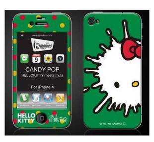 gizmobies iphone4 HELLO KITTY绿色糖果3D保护贴纸，脸瘫了