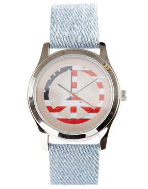 美国国旗牛仔帆布表带女士手表