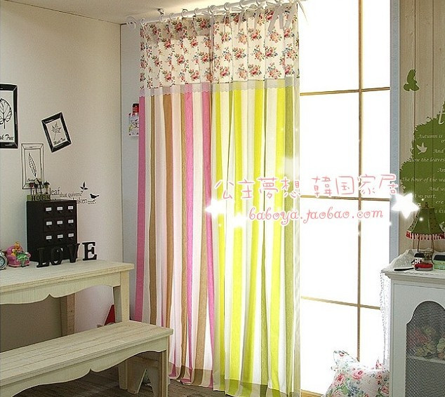 ★公主梦想★韩国家居*在韩国定做*田园玫瑰*条纹窗帘M1643