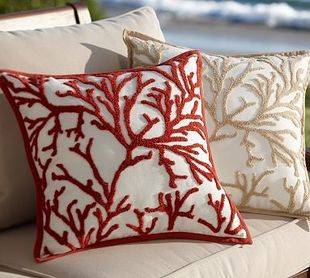 简单的奢华 清爽夏日海洋系列珊瑚刺绣欧式靠垫