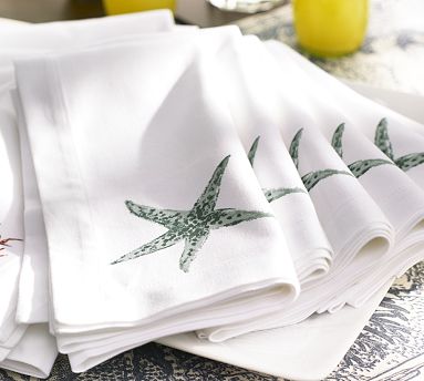 简单的奢华 清爽夏日海洋系列海星印花纯棉餐巾