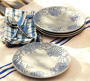 简单的奢华 海洋系列蓝色珊瑚贝壳造型手工瓷制沙拉盘