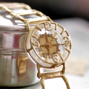 透明黄铜圆盘数字个性手工订做石英复古手表