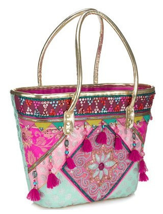 Monsoon民族风格拼接刺绣手提篮