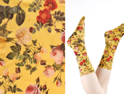 Strathcona Stockings — Floral Printed Socks in Yellow