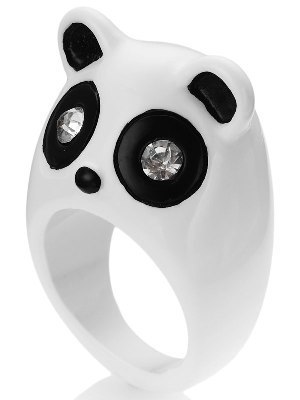 Accessorize 有趣镶钻黑白立体熊猫戒指