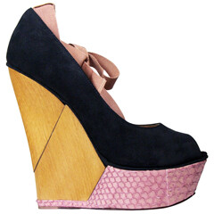 Lanvin Ankle Wrap Wedge with Python Platform -撞色高跟鞋